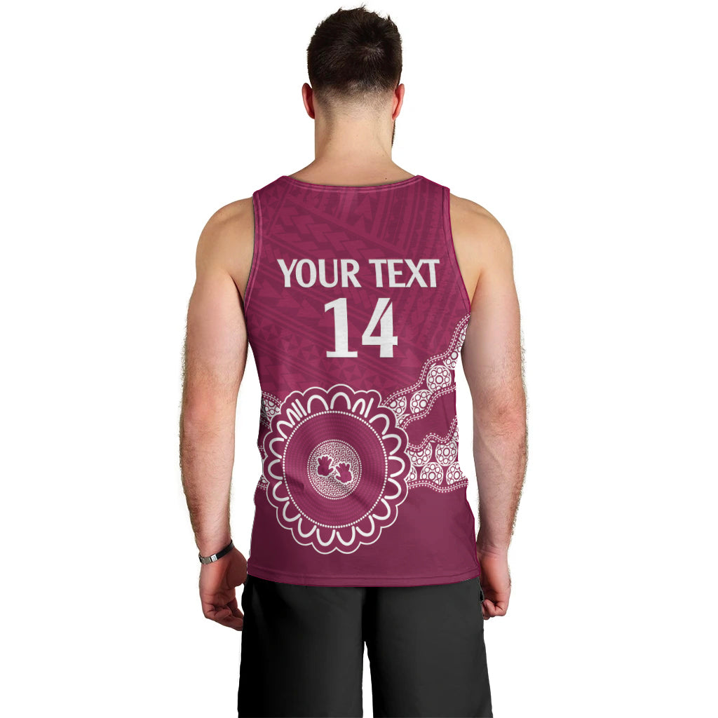 Custom QLD Maroons Rugby Men Tank Top Aussie Aboriginal Mix Polynesian Pattern - Vibe Hoodie Shop