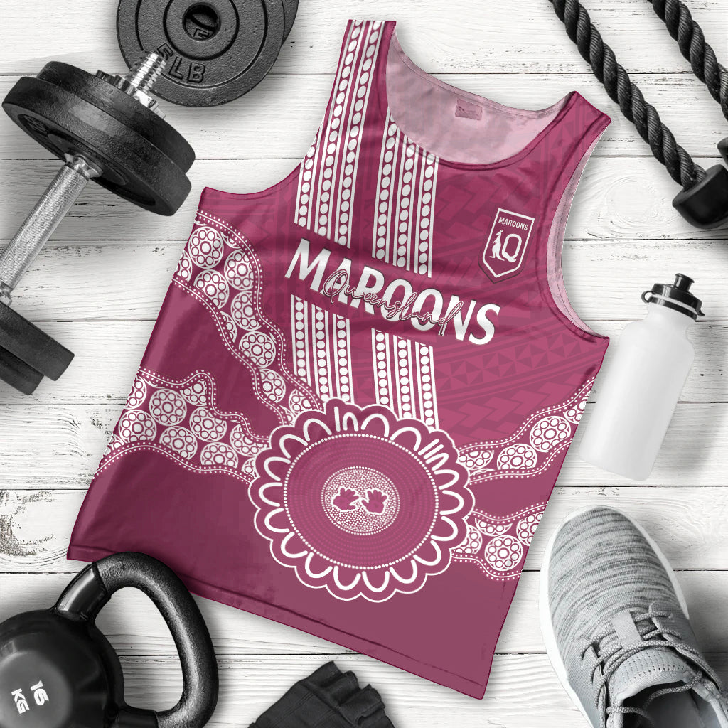 Custom QLD Maroons Rugby Men Tank Top Aussie Aboriginal Mix Polynesian Pattern - Vibe Hoodie Shop
