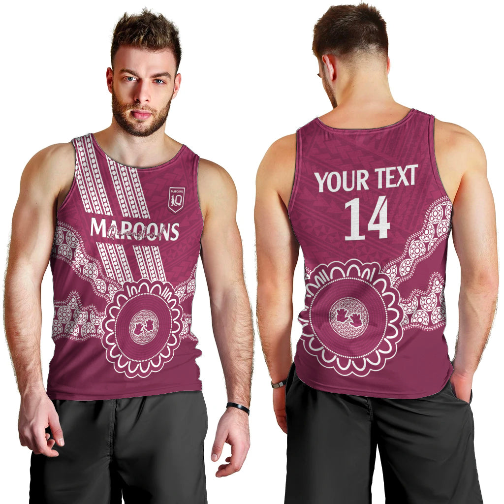 Custom QLD Maroons Rugby Men Tank Top Aussie Aboriginal Mix Polynesian Pattern - Vibe Hoodie Shop