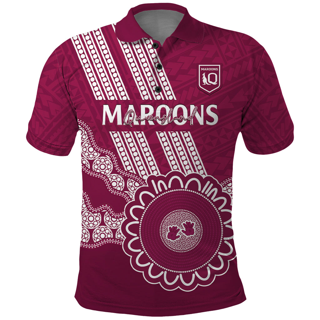 Custom QLD Maroons Rugby Polo Shirt Aussie Aboriginal Mix Polynesian Pattern - Vibe Hoodie Shop