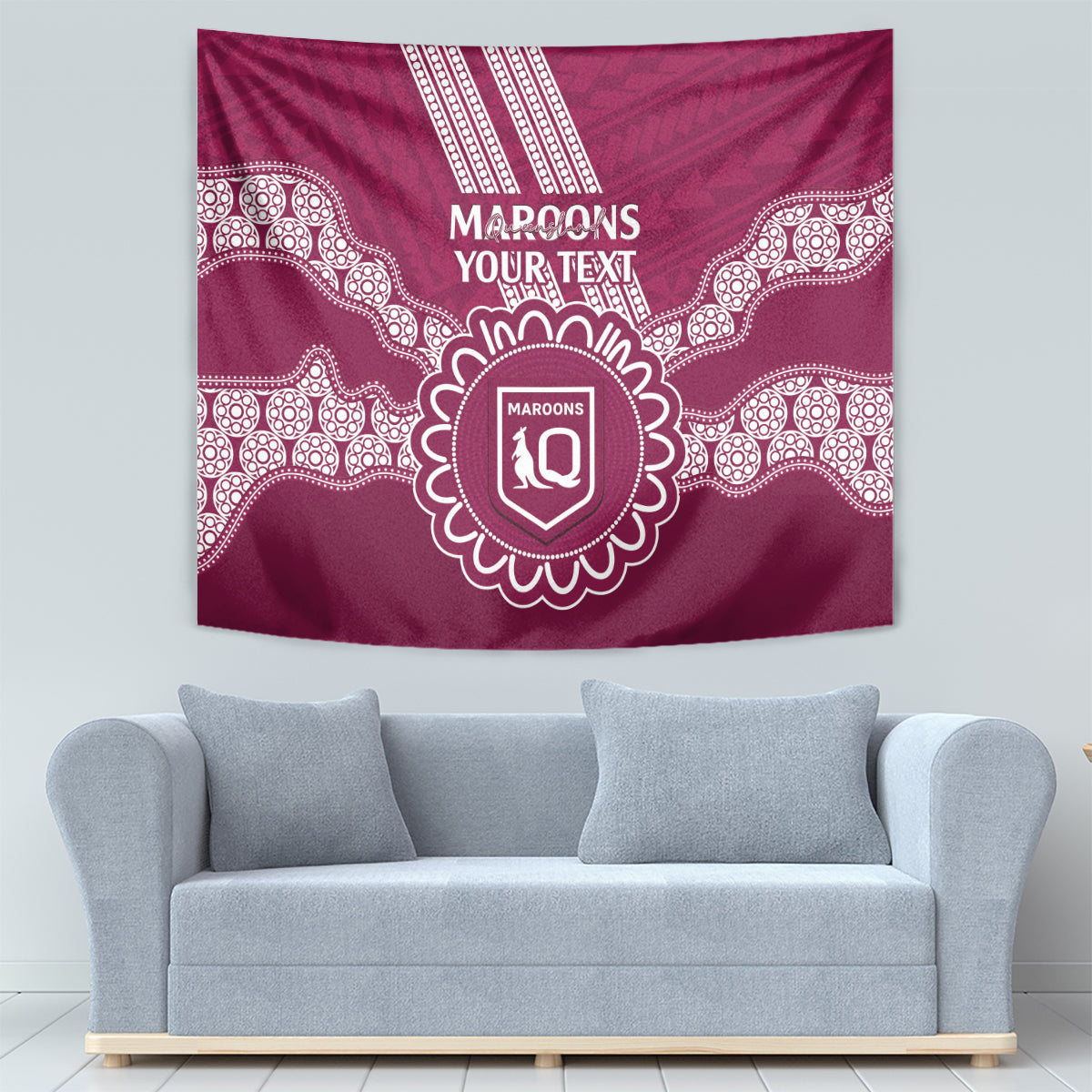 Custom QLD Maroons Rugby Tapestry Aussie Aboriginal Mix Polynesian Pattern - Vibe Hoodie Shop