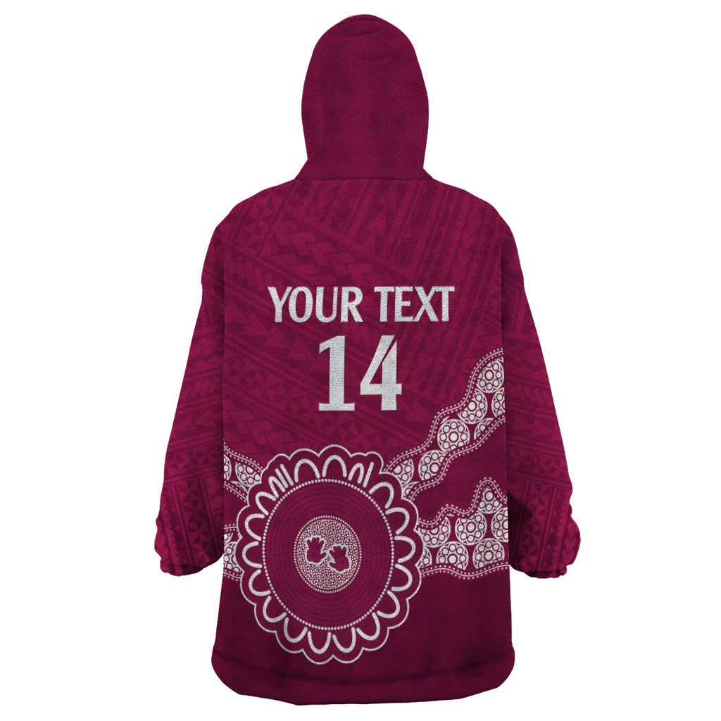 Custom QLD Maroons Rugby Wearable Blanket Hoodie Aussie Aboriginal Mix Polynesian Pattern - Vibe Hoodie Shop