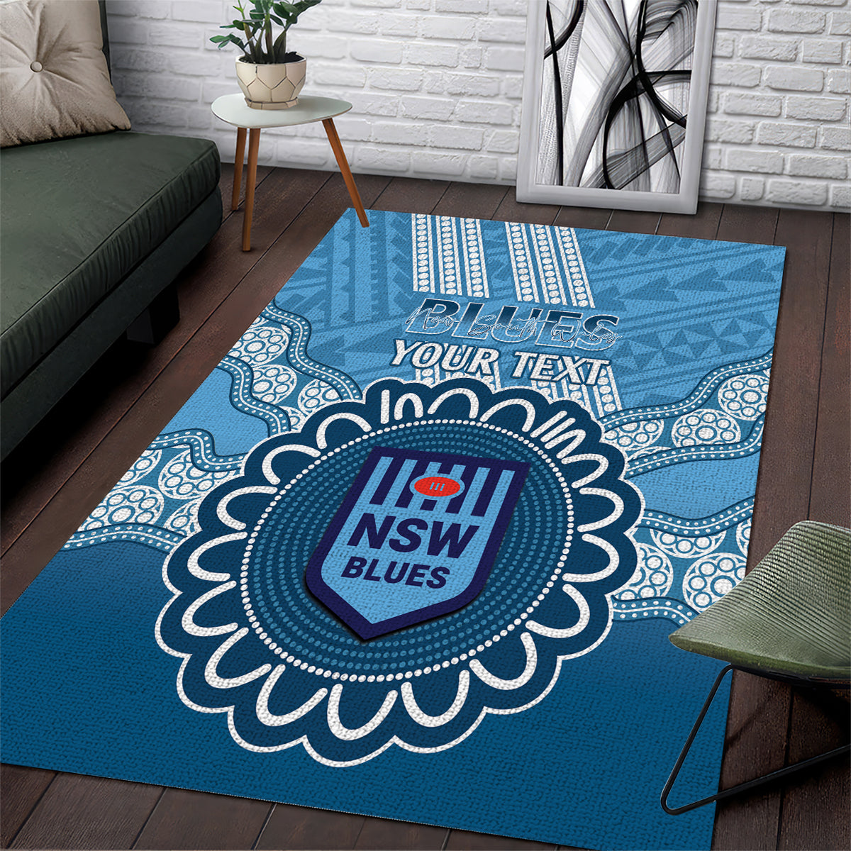 Custom NSW Blues Rugby Area Rug Aussie Aboriginal Mix Polynesian Pattern - Vibe Hoodie Shop