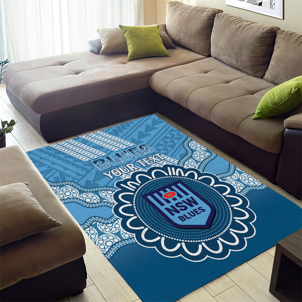 Custom NSW Blues Rugby Area Rug Aussie Aboriginal Mix Polynesian Pattern - Vibe Hoodie Shop