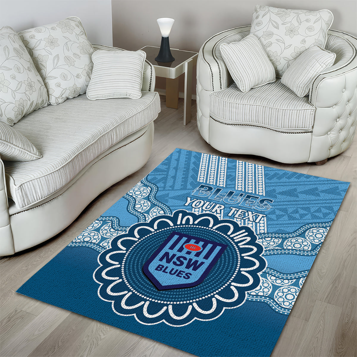 Custom NSW Blues Rugby Area Rug Aussie Aboriginal Mix Polynesian Pattern - Vibe Hoodie Shop