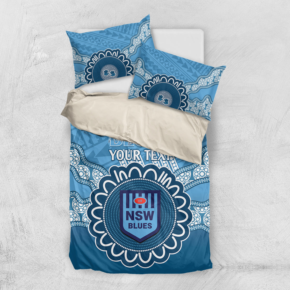 Custom NSW Blues Rugby Bedding Set Aussie Aboriginal Mix Polynesian Pattern - Vibe Hoodie Shop