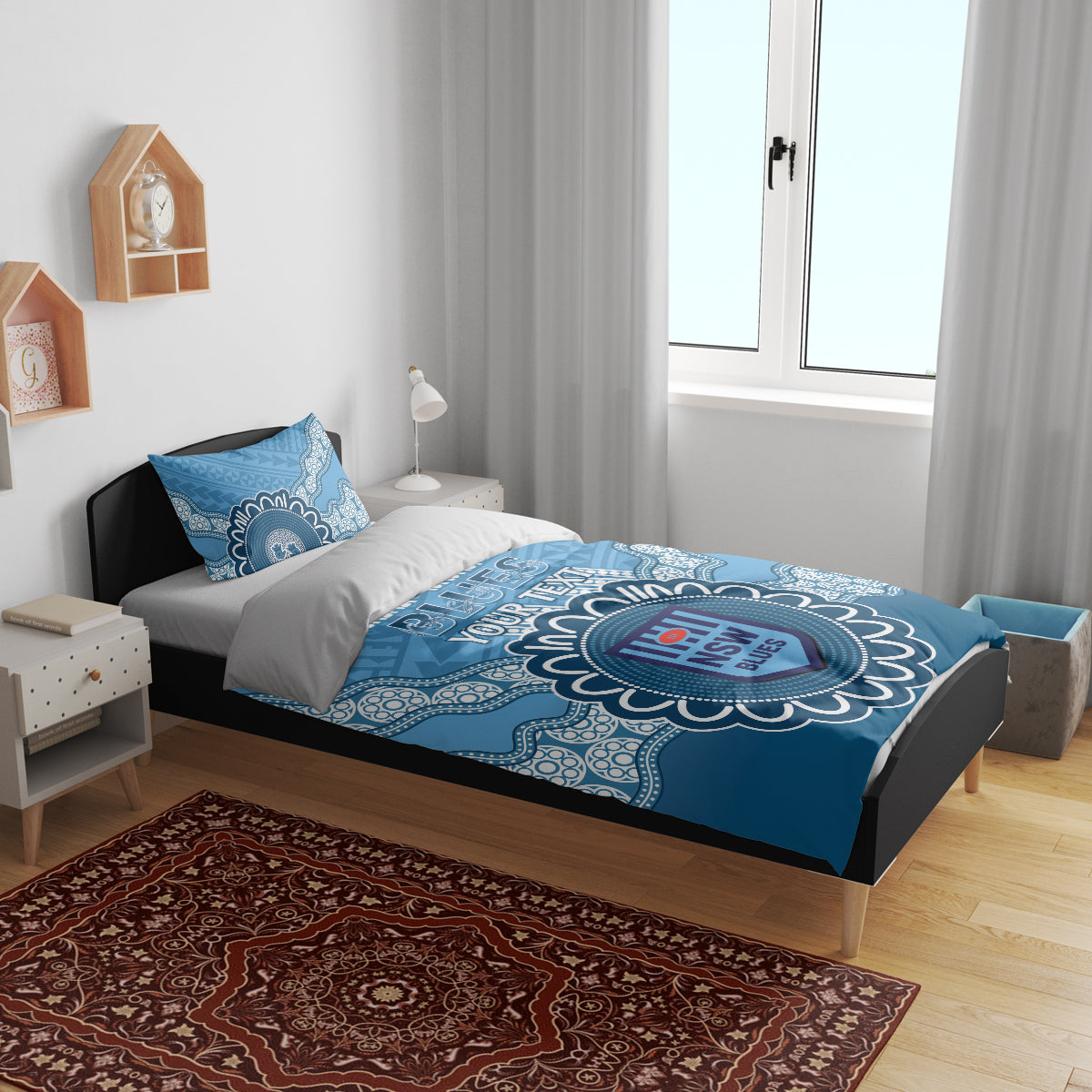 Custom NSW Blues Rugby Bedding Set Aussie Aboriginal Mix Polynesian Pattern - Vibe Hoodie Shop