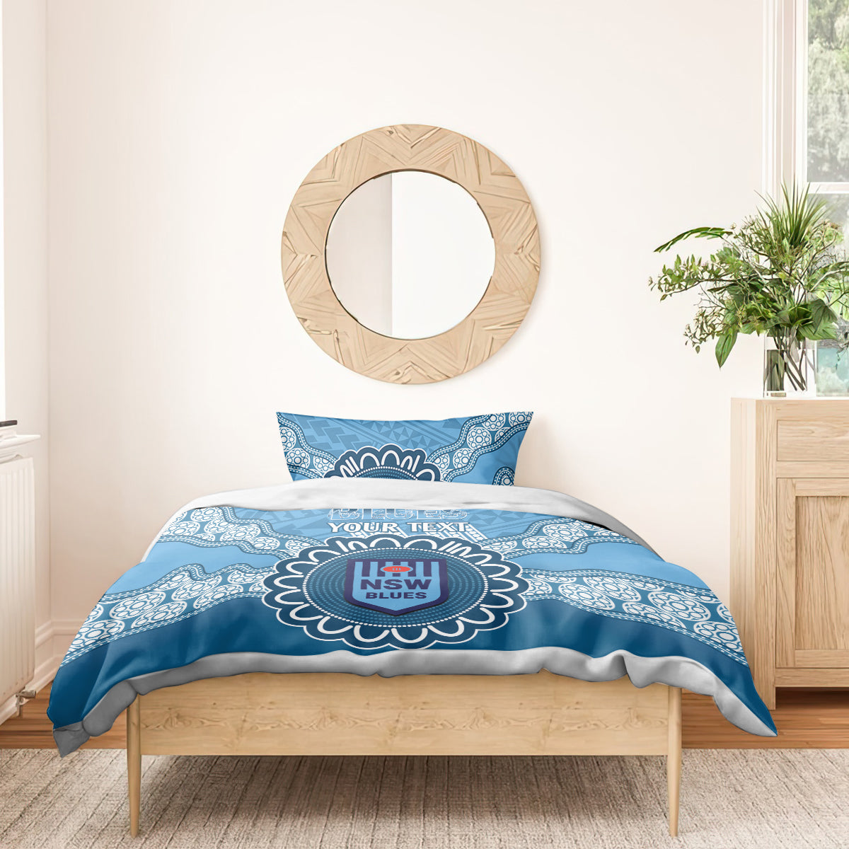 Custom NSW Blues Rugby Bedding Set Aussie Aboriginal Mix Polynesian Pattern - Vibe Hoodie Shop