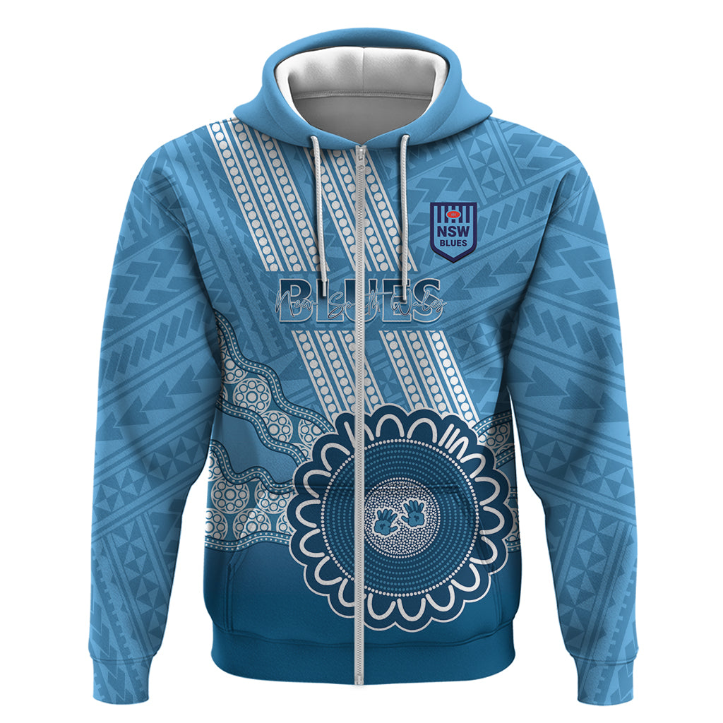 Custom NSW Blues Rugby Hoodie Aussie Aboriginal Mix Polynesian Pattern - Vibe Hoodie Shop
