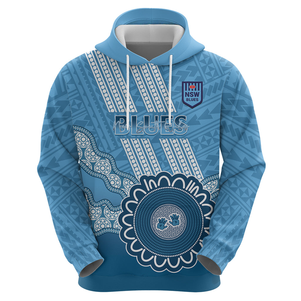 Custom NSW Blues Rugby Hoodie Aussie Aboriginal Mix Polynesian Pattern - Vibe Hoodie Shop