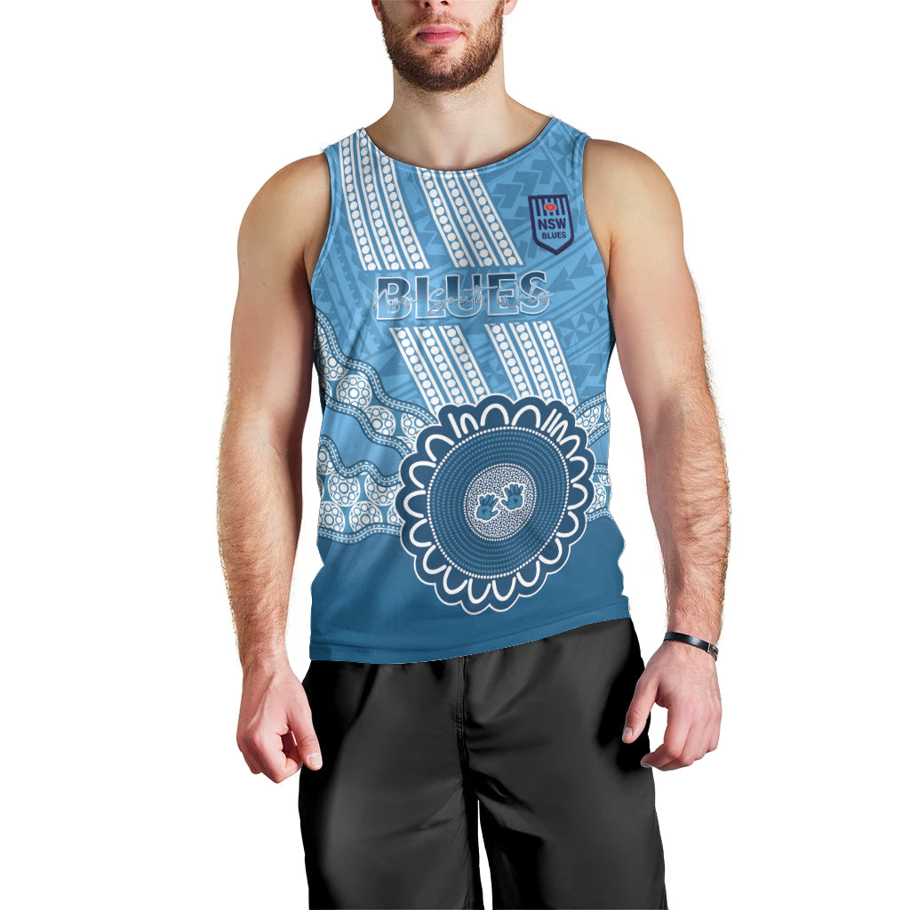 Custom NSW Blues Rugby Men Tank Top Aussie Aboriginal Mix Polynesian Pattern - Vibe Hoodie Shop