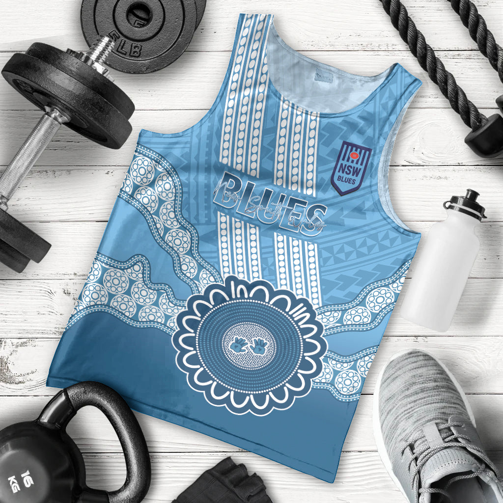 Custom NSW Blues Rugby Men Tank Top Aussie Aboriginal Mix Polynesian Pattern - Vibe Hoodie Shop