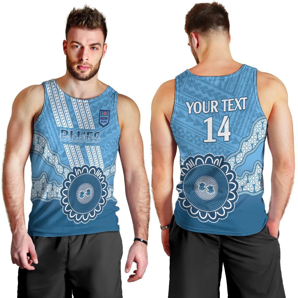Custom NSW Blues Rugby Men Tank Top Aussie Aboriginal Mix Polynesian Pattern - Vibe Hoodie Shop