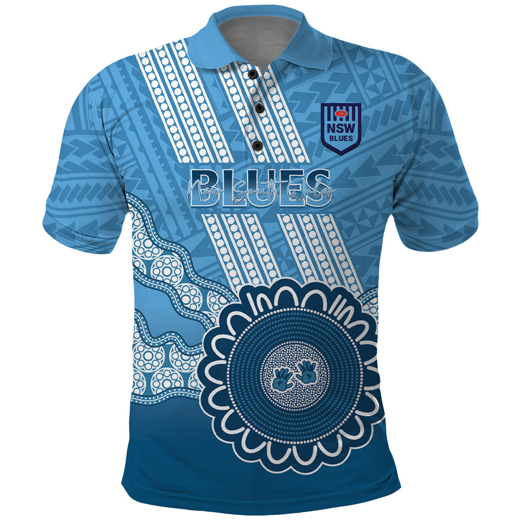 Custom NSW Blues Rugby Polo Shirt Aussie Aboriginal Mix Polynesian Pattern - Vibe Hoodie Shop