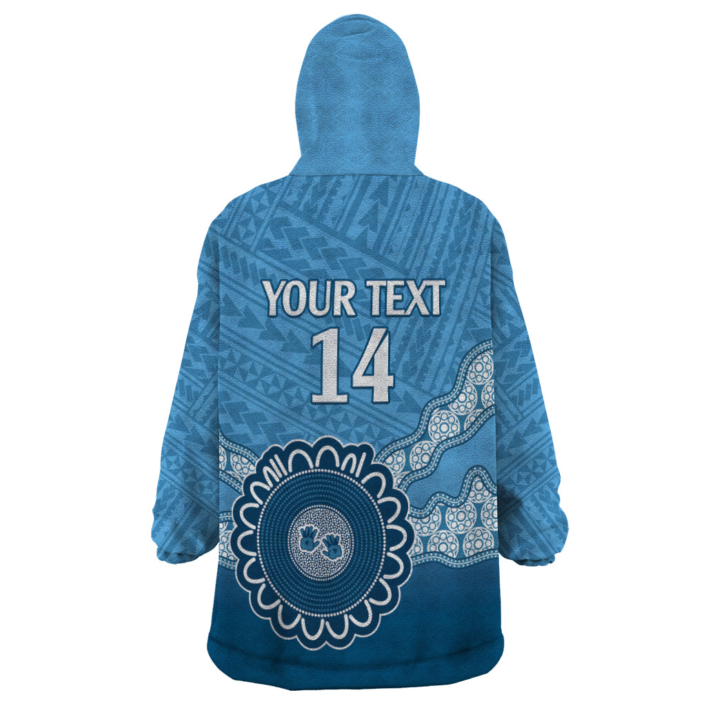 Custom NSW Blues Rugby Wearable Blanket Hoodie Aussie Aboriginal Mix Polynesian Pattern - Vibe Hoodie Shop