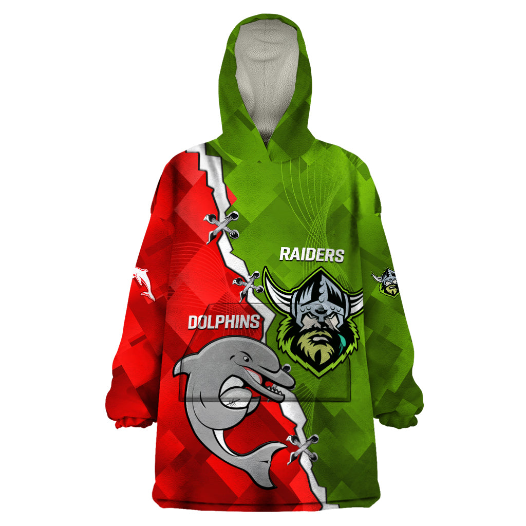 Personalised Dolphins and Raiders Rugby Wearable Blanket Hoodie 2023 Sporty Version - Vibe Hoodie Shop