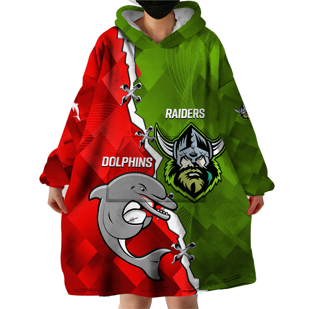 Personalised Dolphins and Raiders Rugby Wearable Blanket Hoodie 2023 Sporty Version - Vibe Hoodie Shop