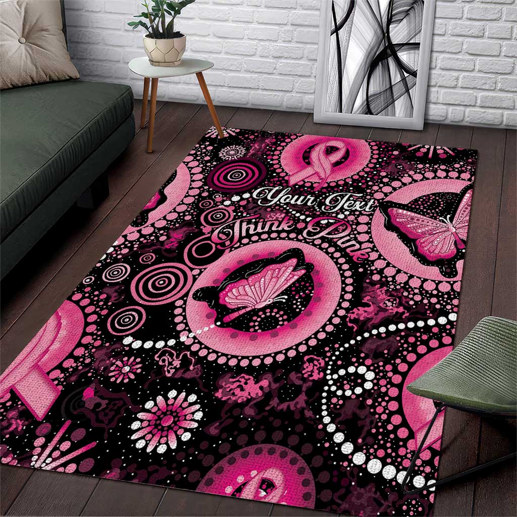 Personalised Australia Indigenous Area Rug Breast Cancer Ribbon Think Pink - Black Version - Vibe Hoodie Shop