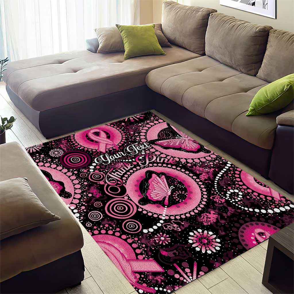 Personalised Australia Indigenous Area Rug Breast Cancer Ribbon Think Pink - Black Version - Vibe Hoodie Shop