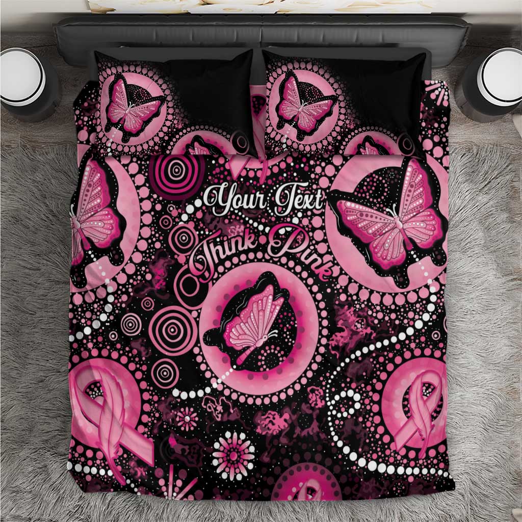 Personalised Australia Indigenous Bedding Set Breast Cancer Ribbon Think Pink - Black Version - Vibe Hoodie Shop