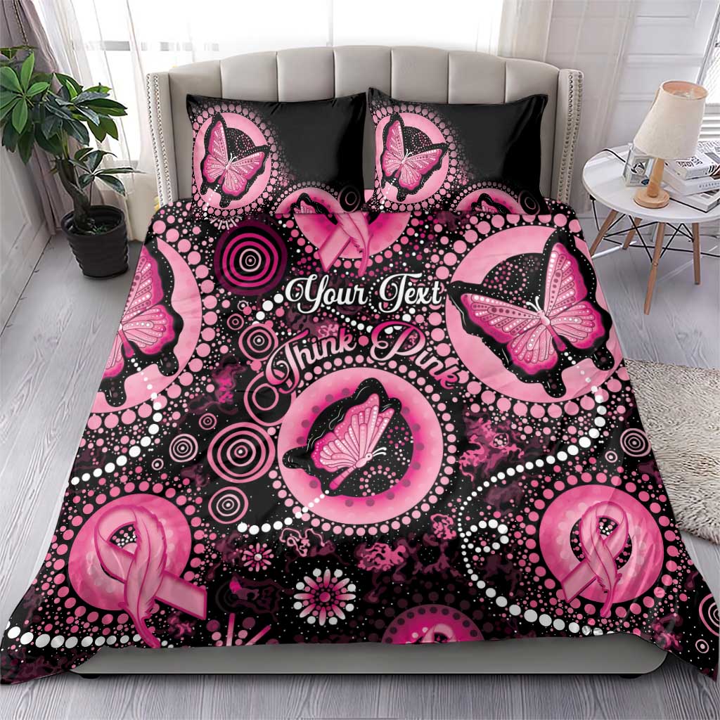 Personalised Australia Indigenous Bedding Set Breast Cancer Ribbon Think Pink - Black Version - Vibe Hoodie Shop