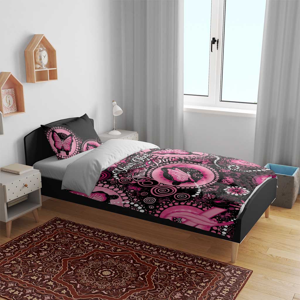 Personalised Australia Indigenous Bedding Set Breast Cancer Ribbon Think Pink - Black Version - Vibe Hoodie Shop