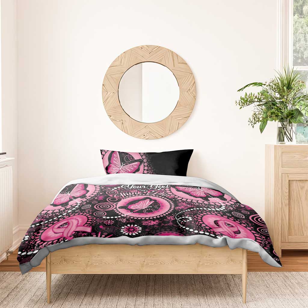 Personalised Australia Indigenous Bedding Set Breast Cancer Ribbon Think Pink - Black Version - Vibe Hoodie Shop