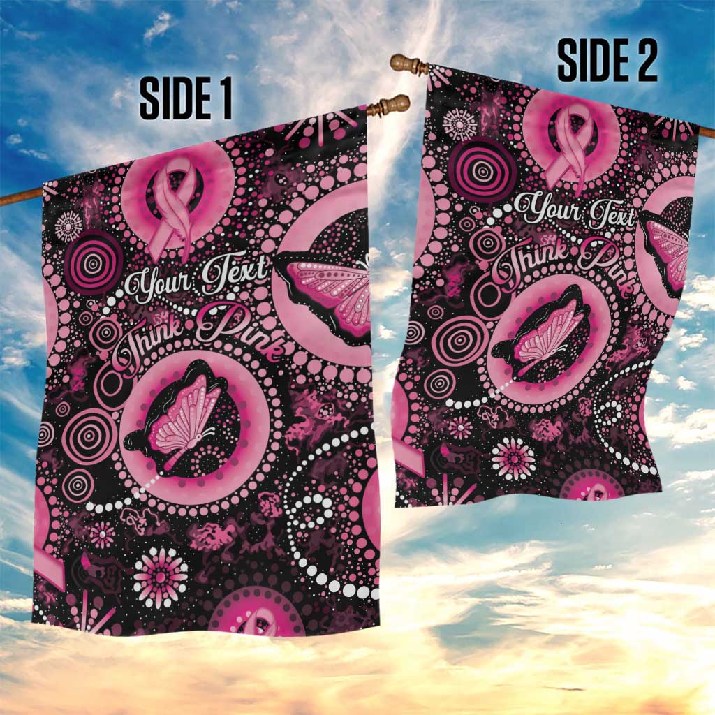 Personalised Australia Indigenous Garden Flag Breast Cancer Ribbon Think Pink - Black Version - Vibe Hoodie Shop