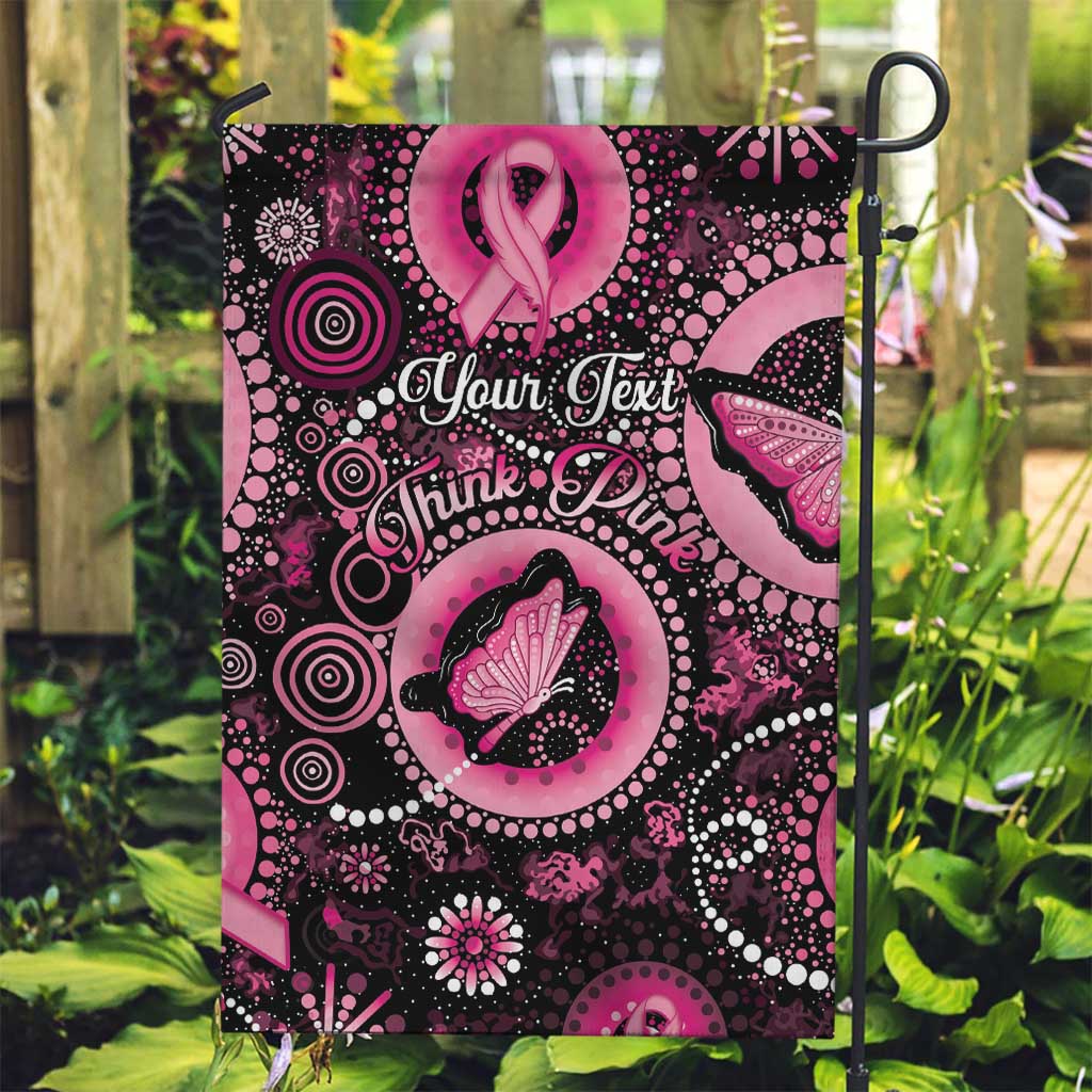 Personalised Australia Indigenous Garden Flag Breast Cancer Ribbon Think Pink - Black Version - Vibe Hoodie Shop