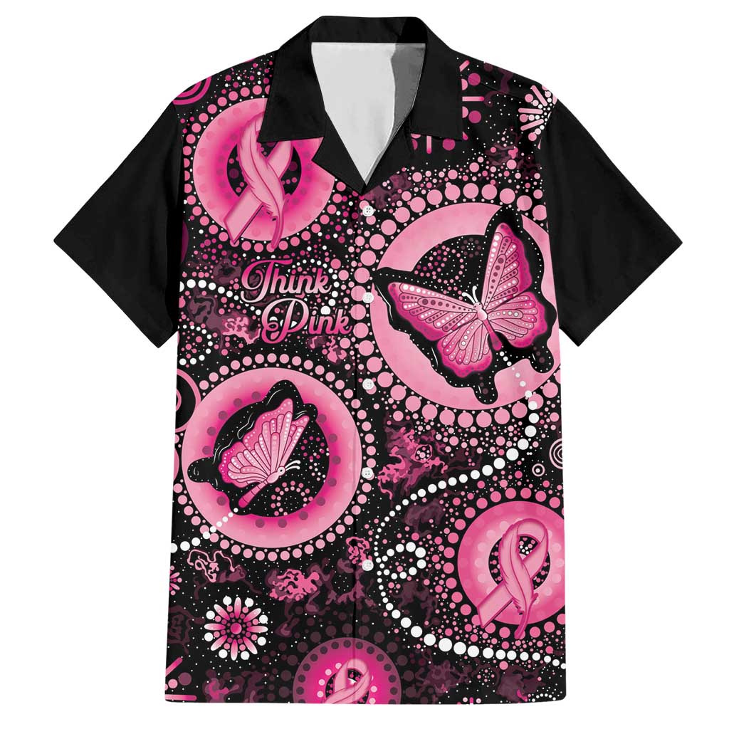 Personalised Australia Indigenous Hawaiian Shirt Breast Cancer Ribbon Think Pink - Black Version - Vibe Hoodie Shop