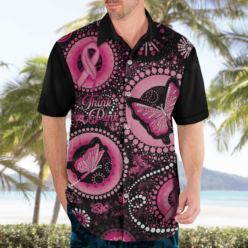 Personalised Australia Indigenous Hawaiian Shirt Breast Cancer Ribbon Think Pink - Black Version - Vibe Hoodie Shop