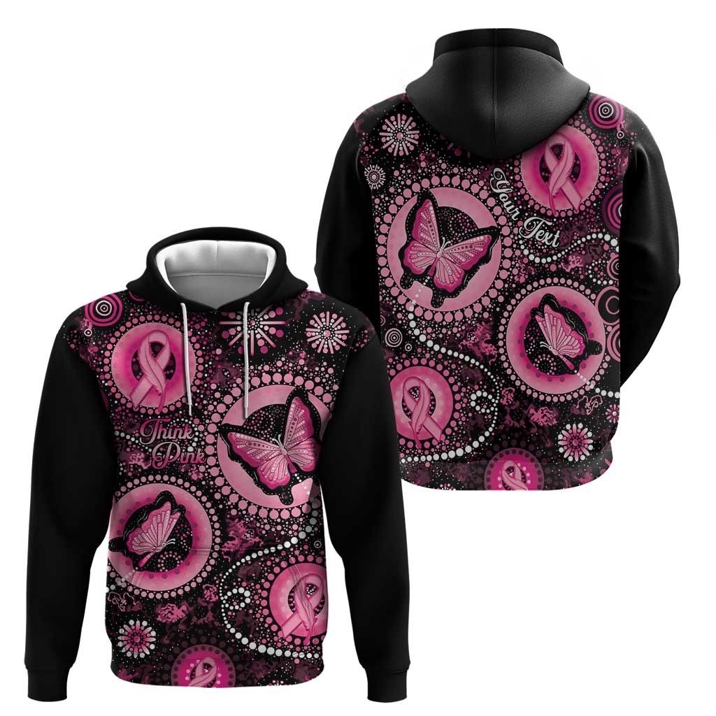 Personalised Australia Indigenous Hoodie Breast Cancer Ribbon Think Pink - Black Version - Vibe Hoodie Shop