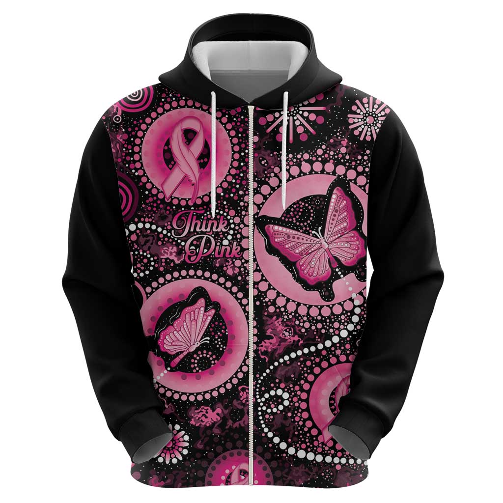 Personalised Australia Indigenous Hoodie Breast Cancer Ribbon Think Pink - Black Version - Vibe Hoodie Shop