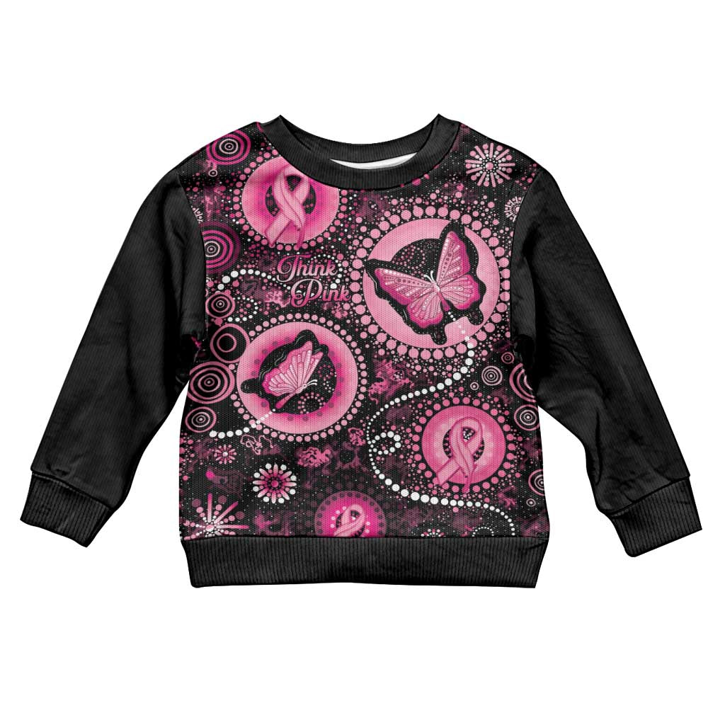 Personalised Australia Indigenous Kid Ugly Christmas Sweater Breast Cancer Ribbon Think Pink - Black Version - Vibe Hoodie