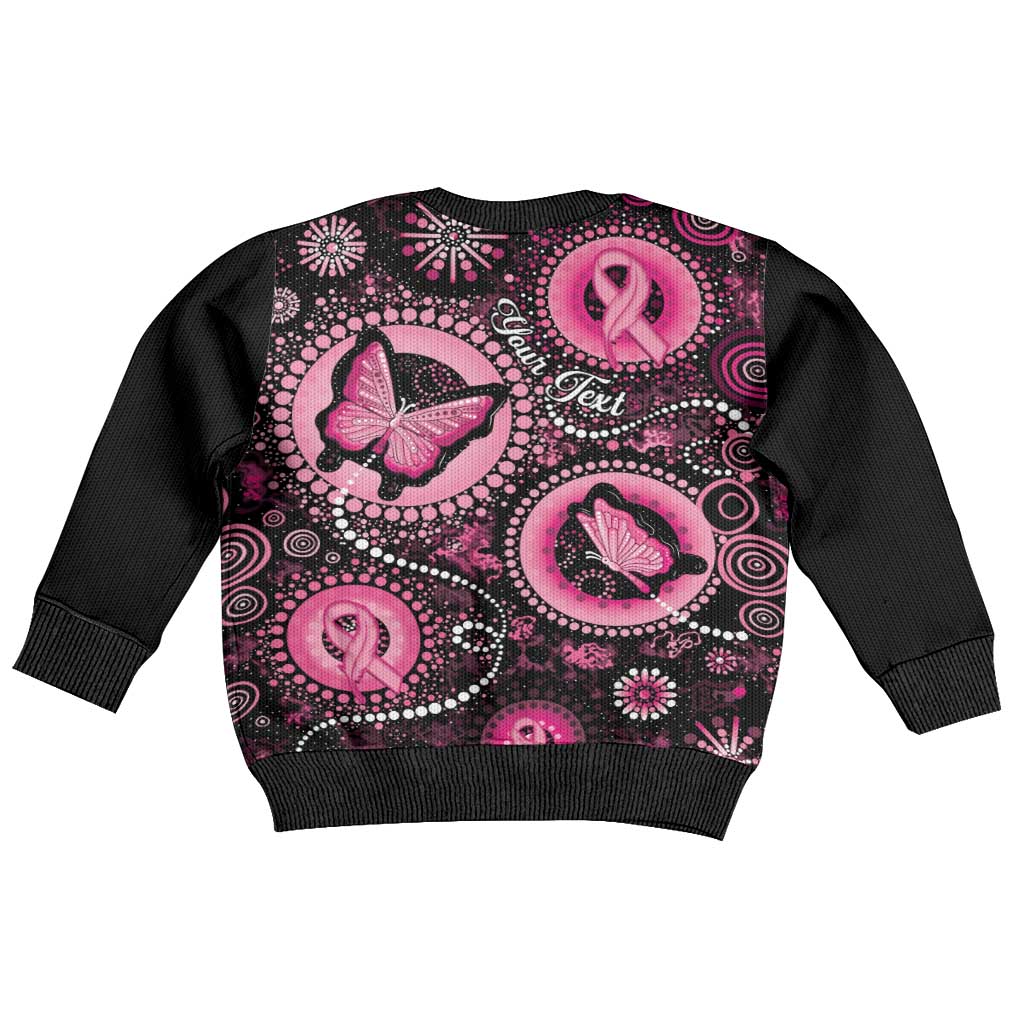 Personalised Australia Indigenous Kid Ugly Christmas Sweater Breast Cancer Ribbon Think Pink - Black Version - Vibe Hoodie