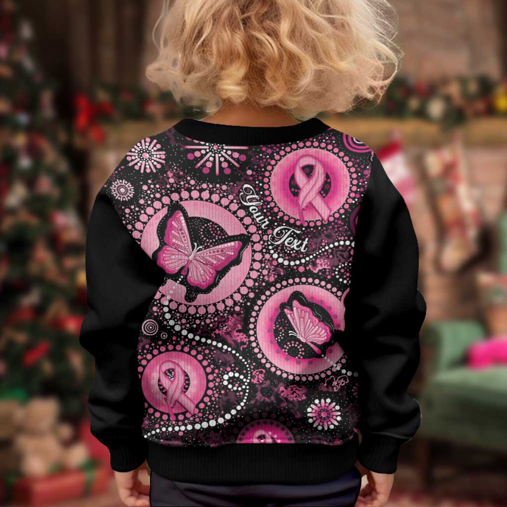 Personalised Australia Indigenous Kid Ugly Christmas Sweater Breast Cancer Ribbon Think Pink - Black Version - Vibe Hoodie