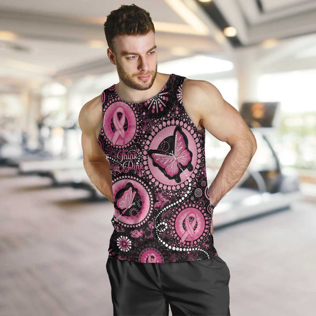 Personalised Australia Indigenous Men Tank Top Breast Cancer Ribbon Think Pink - Black Version - Vibe Hoodie Shop