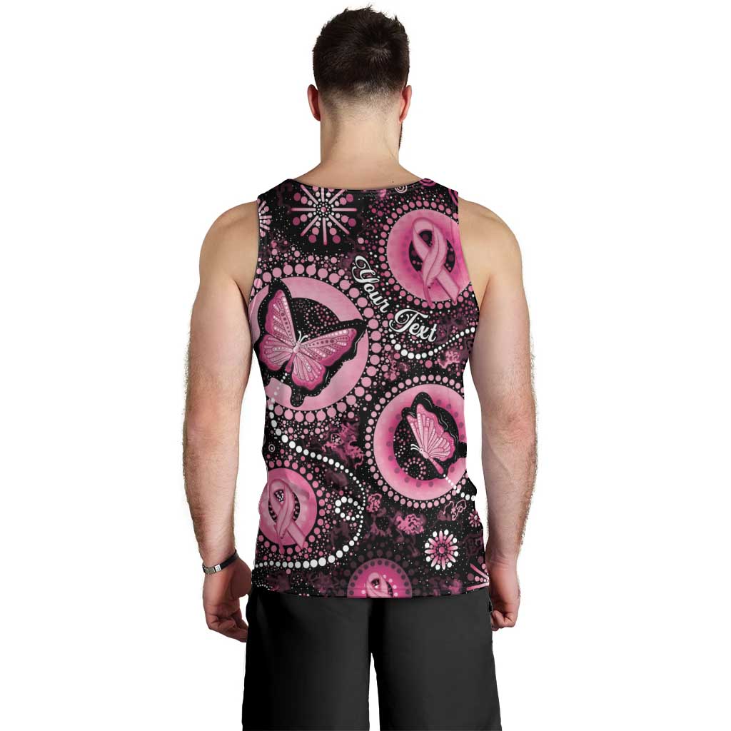 Personalised Australia Indigenous Men Tank Top Breast Cancer Ribbon Think Pink - Black Version - Vibe Hoodie Shop