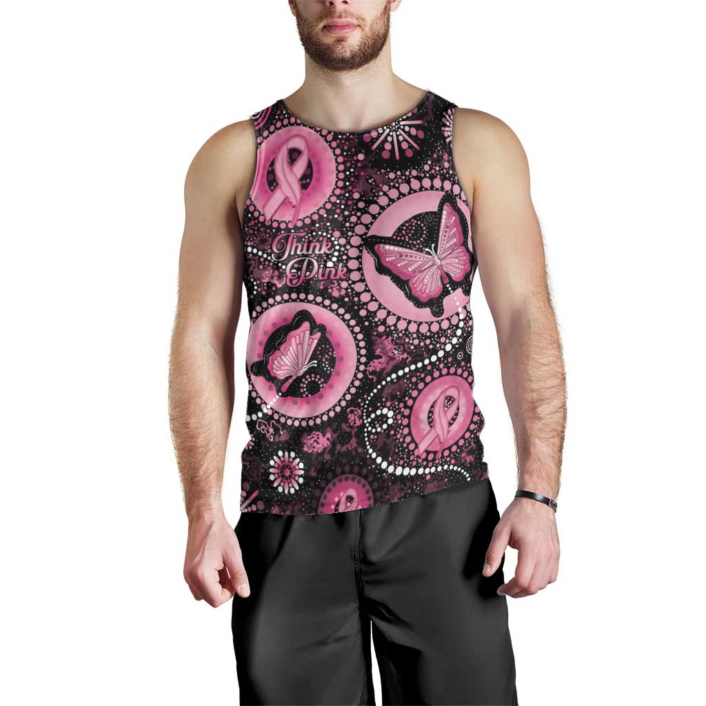 Personalised Australia Indigenous Men Tank Top Breast Cancer Ribbon Think Pink - Black Version - Vibe Hoodie Shop
