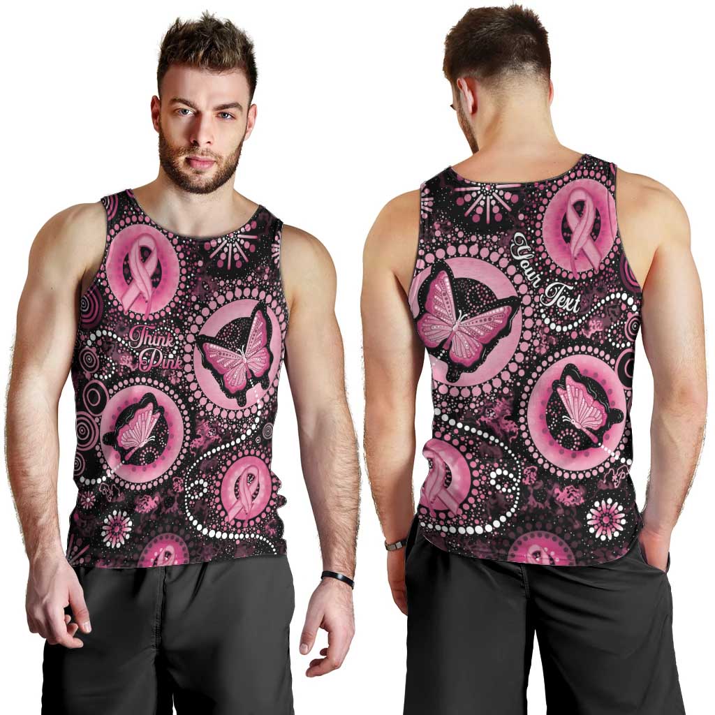 Personalised Australia Indigenous Men Tank Top Breast Cancer Ribbon Think Pink - Black Version - Vibe Hoodie Shop
