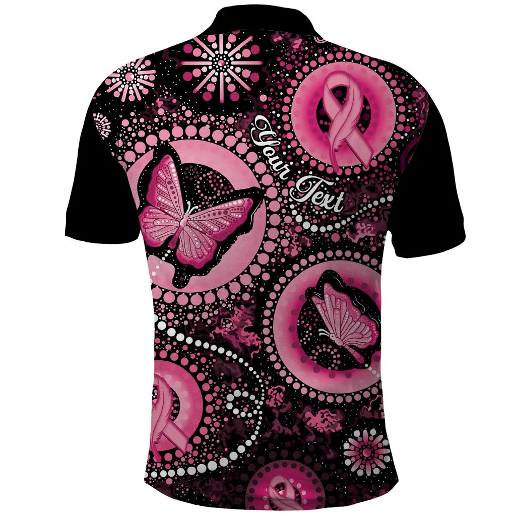 Personalised Australia Indigenous Polo Shirt Breast Cancer Ribbon Think Pink - Black Version - Vibe Hoodie Shop