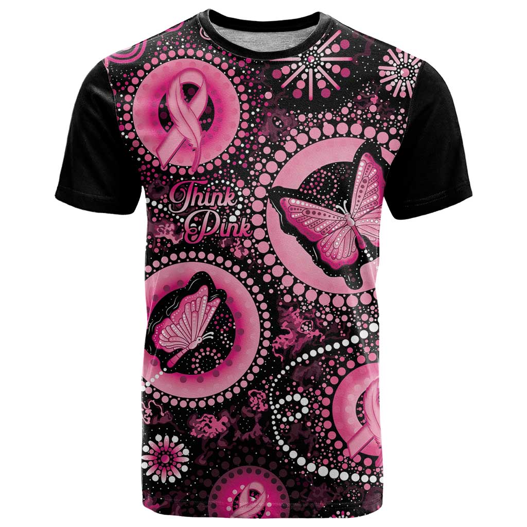 Personalised Australia Indigenous T Shirt Breast Cancer Ribbon Think Pink - Black Version - Vibe Hoodie Shop