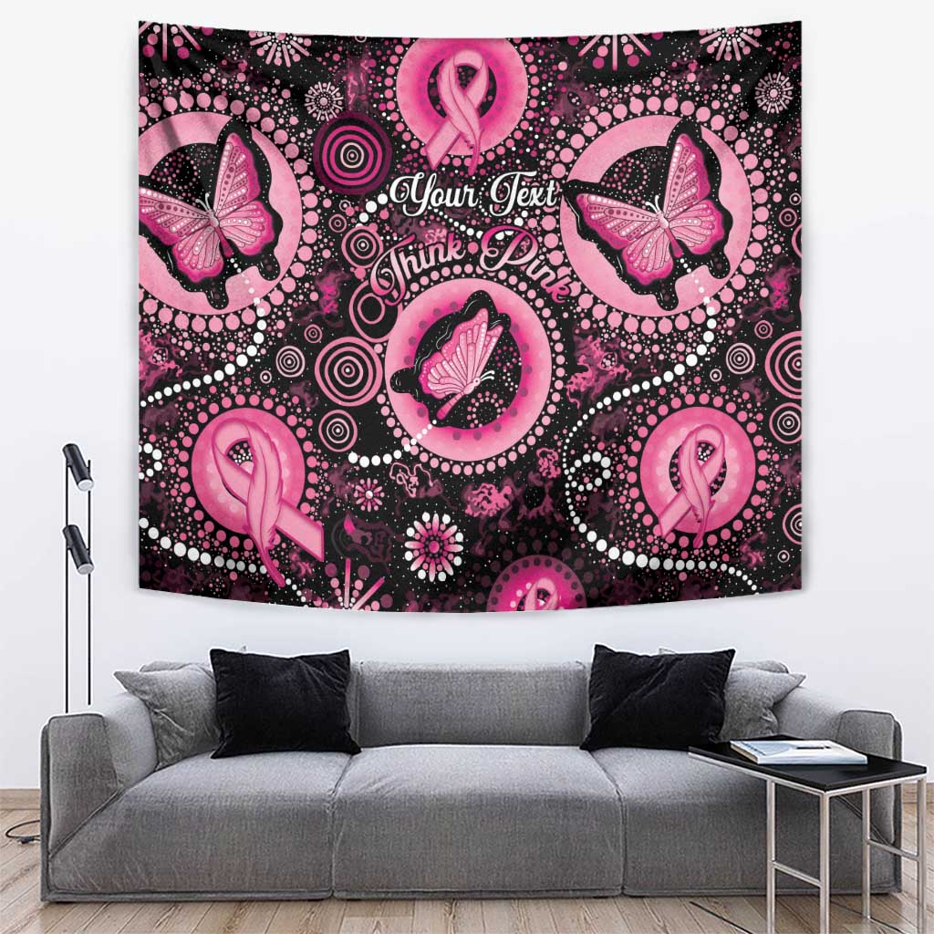 Personalised Australia Indigenous Tapestry Breast Cancer Ribbon Think Pink - Black Version - Vibe Hoodie Shop