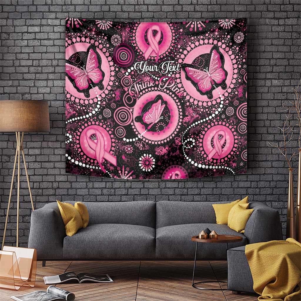 Personalised Australia Indigenous Tapestry Breast Cancer Ribbon Think Pink - Black Version - Vibe Hoodie Shop