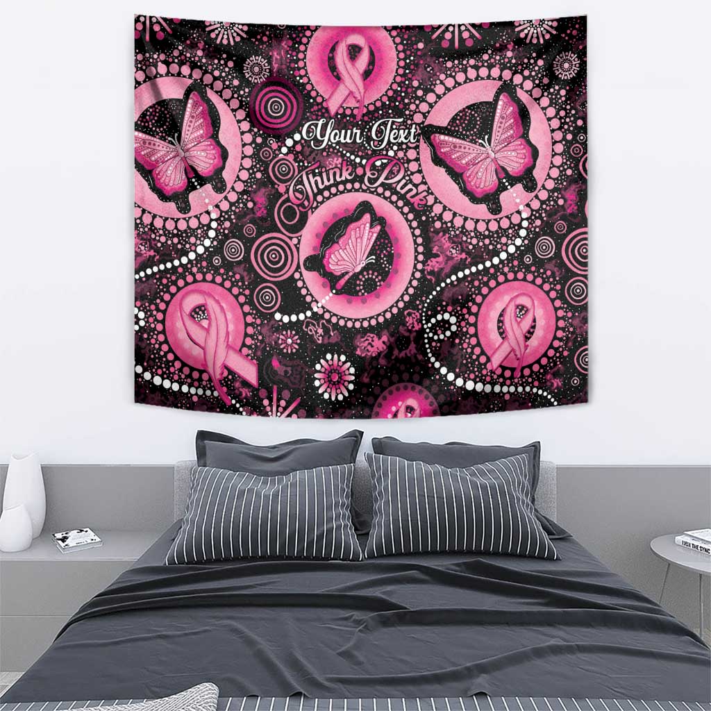 Personalised Australia Indigenous Tapestry Breast Cancer Ribbon Think Pink - Black Version - Vibe Hoodie Shop