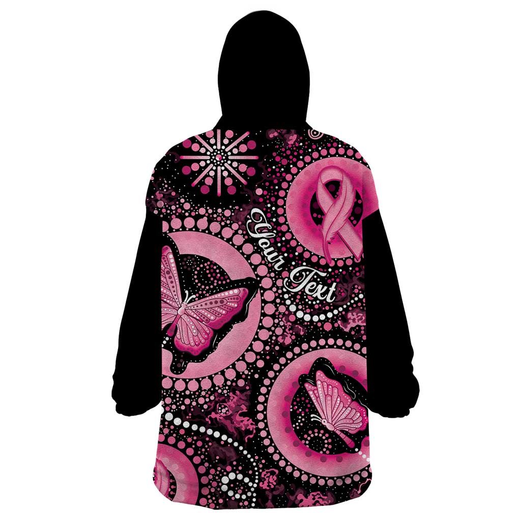 Personalised Australia Indigenous Wearable Blanket Hoodie Breast Cancer Ribbon Think Pink - Black Version - Vibe Hoodie Shop