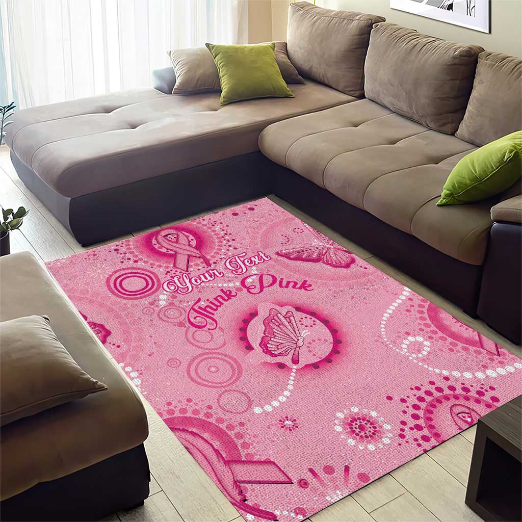 Personalised Australia Indigenous Area Rug Breast Cancer Ribbon Think Pink - Pink Version - Vibe Hoodie Shop