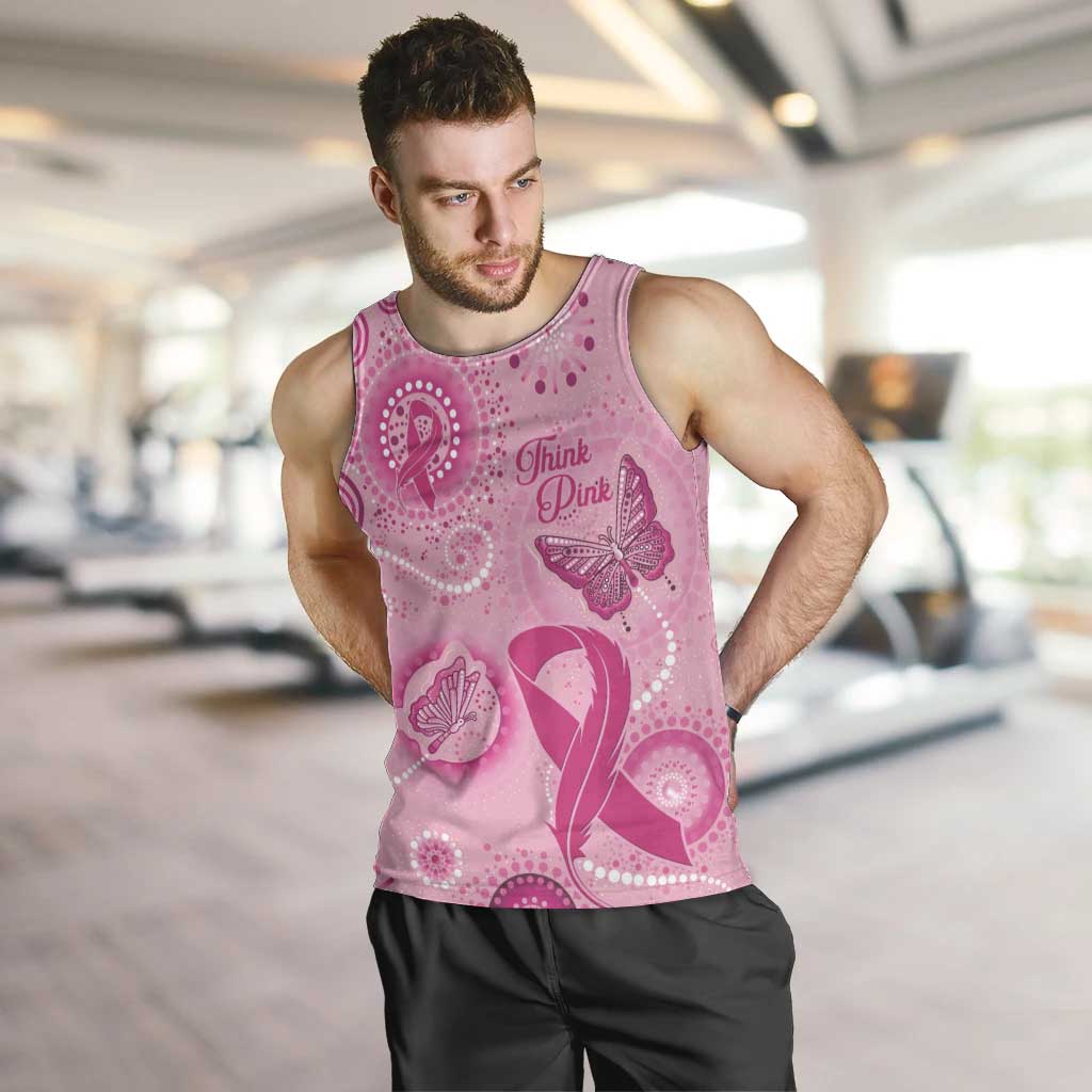 Personalised Australia Indigenous Men Tank Top Breast Cancer Ribbon Think Pink - Pink Version - Vibe Hoodie Shop