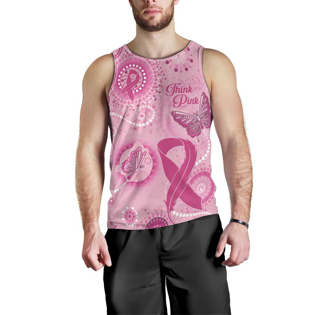 Personalised Australia Indigenous Men Tank Top Breast Cancer Ribbon Think Pink - Pink Version - Vibe Hoodie Shop