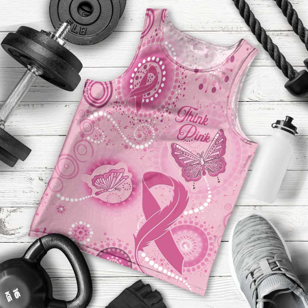 Personalised Australia Indigenous Men Tank Top Breast Cancer Ribbon Think Pink - Pink Version - Vibe Hoodie Shop